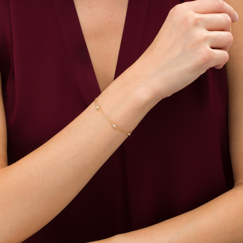 Main Image 2 of 0.23 CT. T.W. Pear-Shaped Diamond Station Double Strand Bracelet in 10K Gold - 7.25"