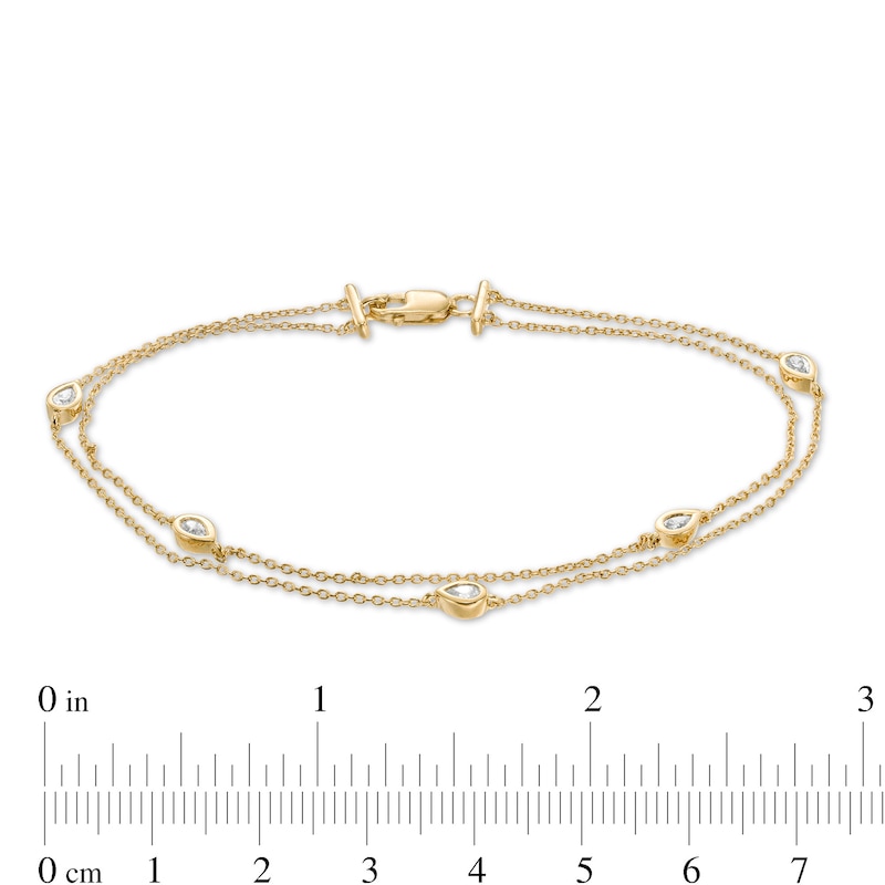 Main Image 4 of 0.23 CT. T.W. Pear-Shaped Diamond Station Double Strand Bracelet in 10K Gold - 7.25"