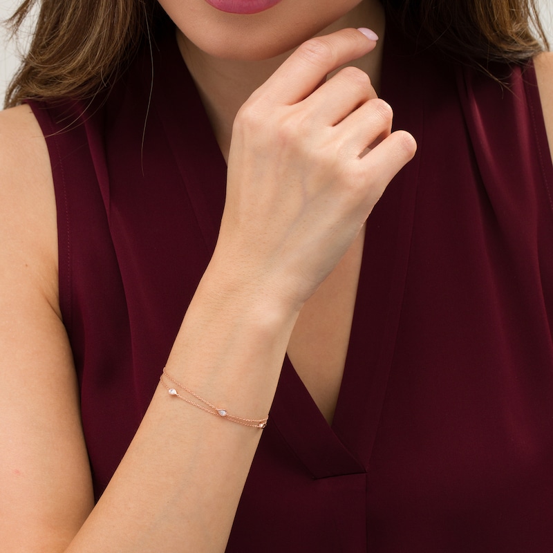 Main Image 2 of 0.23 CT. T.W. Pear-Shaped Diamond Station Double Strand Bracelet in 10K Rose Gold - 7.25"