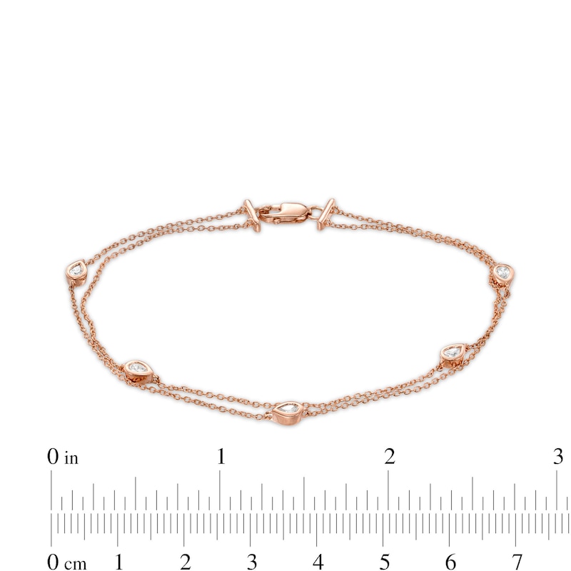 Main Image 4 of 0.23 CT. T.W. Pear-Shaped Diamond Station Double Strand Bracelet in 10K Rose Gold - 7.25"