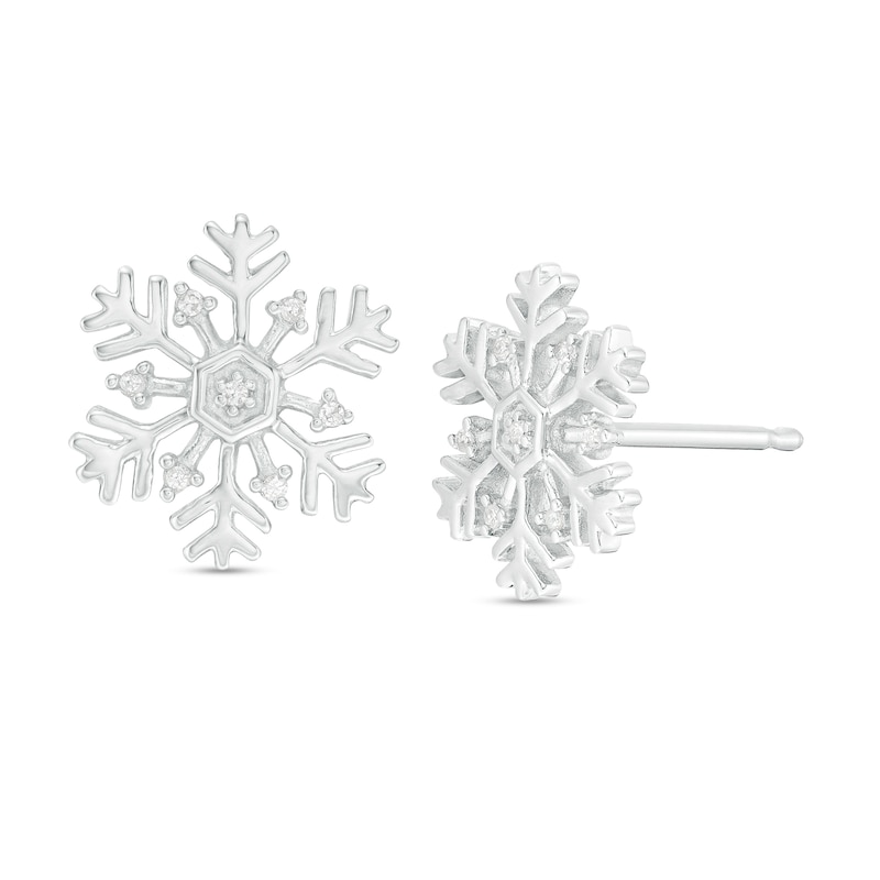 Main Image 1 of 0.05 CT. T.W. Diamond Snowflake Stud Earrings in Sterling Silver