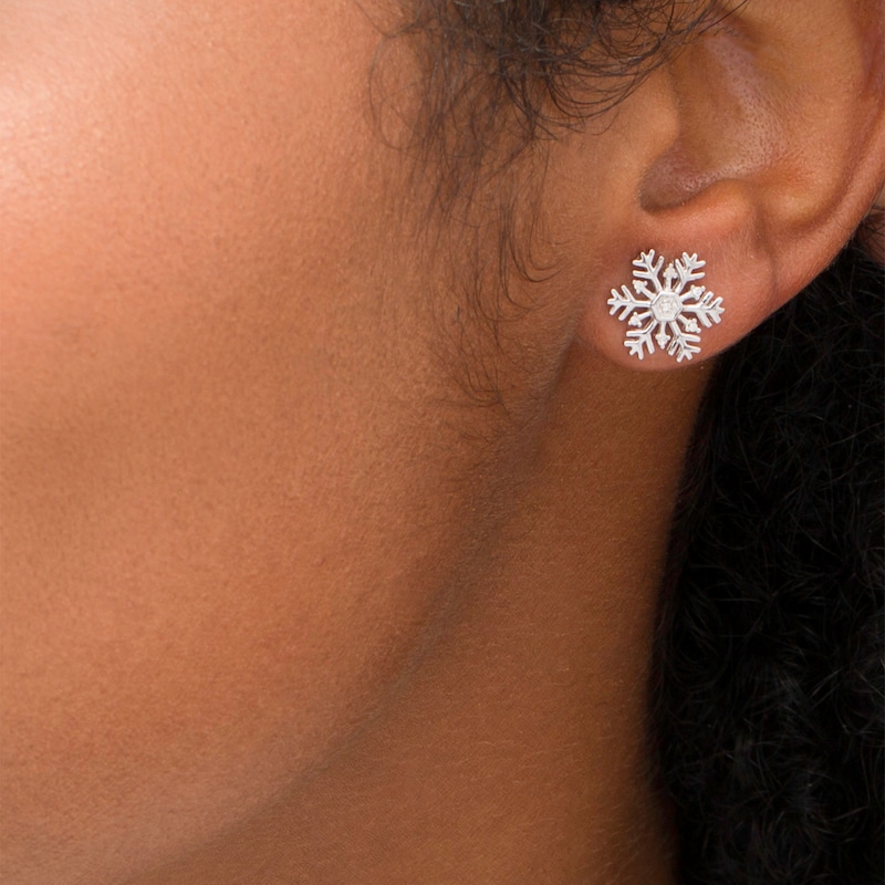 Main Image 2 of 0.05 CT. T.W. Diamond Snowflake Stud Earrings in Sterling Silver