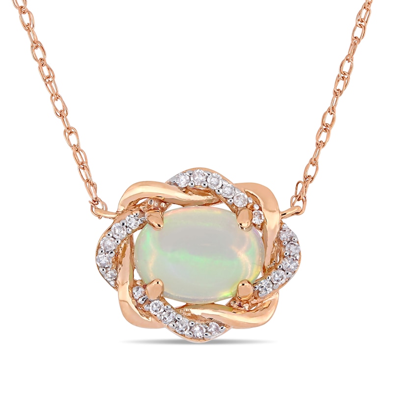 Sideways Oval and 0.08 CT. T.W. Diamond Twist Frame Necklace in 10K Rose Gold - 17"