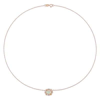 Sideways Oval and 0.08 CT. T.W. Diamond Twist Frame Necklace in 10K Rose Gold - 17"