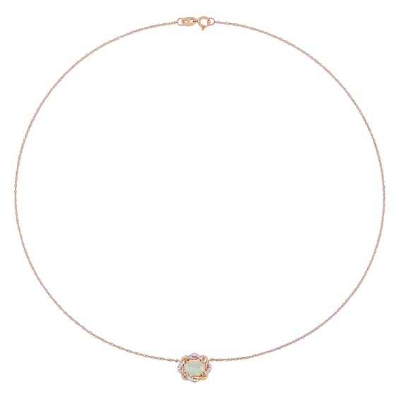 Sideways Oval and 0.08 CT. T.W. Diamond Twist Frame Necklace in 10K Rose Gold - 17"