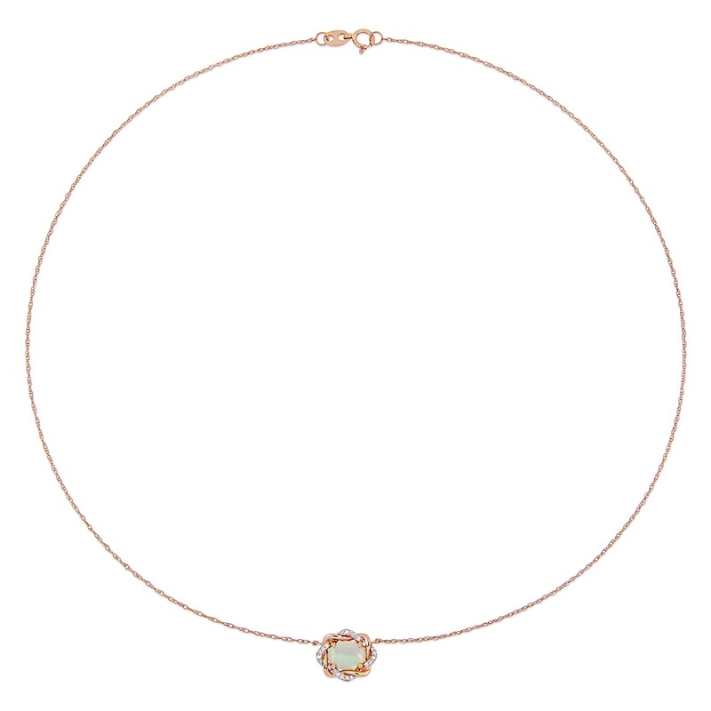 Sideways Oval and 0.08 CT. T.W. Diamond Twist Frame Necklace in 10K Rose Gold - 17"