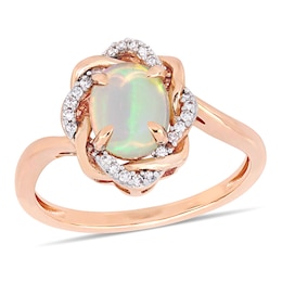 Oval Opal and 0.08 CT. T.W. Diamond Twist Frame Ring in 10K Rose Gold