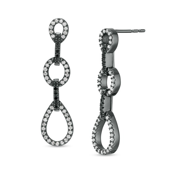 0.37 CT. T.W. Enhanced Black and White Diamond Link Drop Earrings in 10K White Gold with Black Rhodium