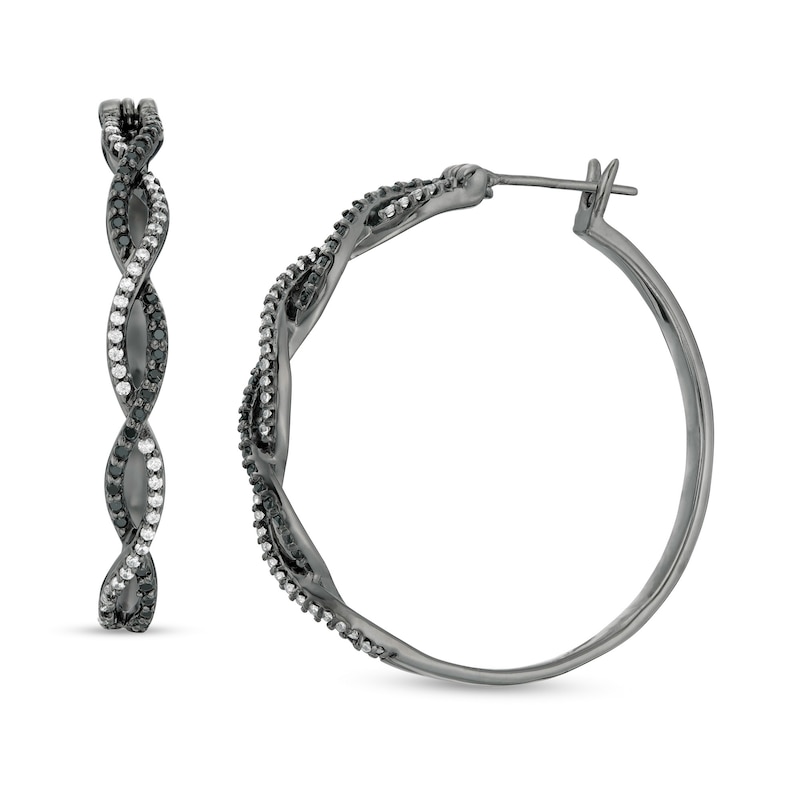 0.45 CT. T.W. Enhanced Black and White Diamond Twist Hoop Earrings in Sterling Silver with Black Rhodium