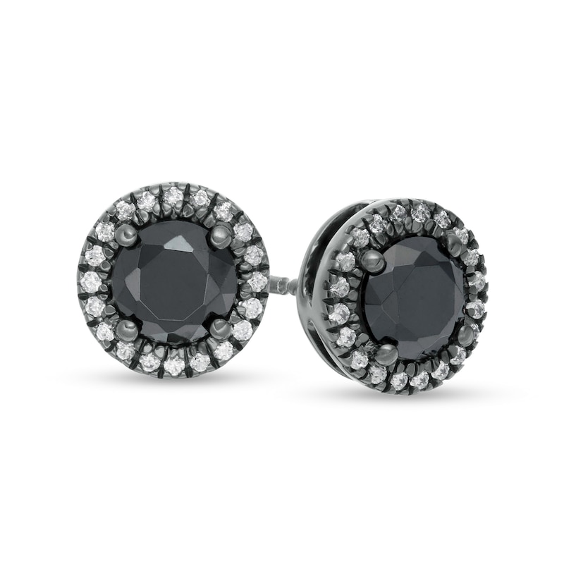 1.29 CT. T.W. Enhanced Black and White Diamond Frame Stud Earrings in 10K White Gold with Black Rhodium