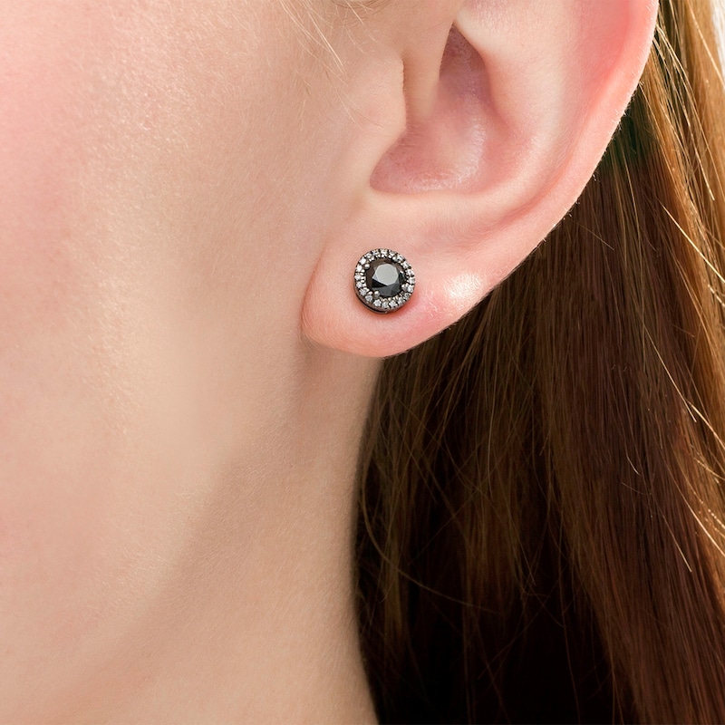 1.29 CT. T.W. Enhanced Black and White Diamond Frame Stud Earrings in 10K White Gold with Black Rhodium