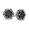 1.37 CT. T.W. Enhanced Black and White Diamond Hexagonal Frame Stud Earrings in 10K White Gold with Black Rhodium
