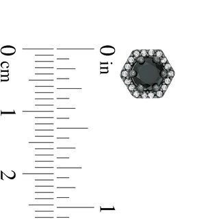 1.37 CT. T.W. Enhanced Black and White Diamond Hexagonal Frame Stud Earrings in 10K White Gold with Black Rhodium
