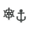 Thumbnail Image 0 of 0.065 CT. T.W. Diamond Helm and Anchor Mismatch Stud Earrings in Sterling Silver with Black Rhodium