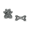 Thumbnail Image 0 of 0.04 CT. T.W. Enhanced Black and White Diamond Bone and Paw Mismatch Stud Earrings in Sterling Silver with Black Rhodium