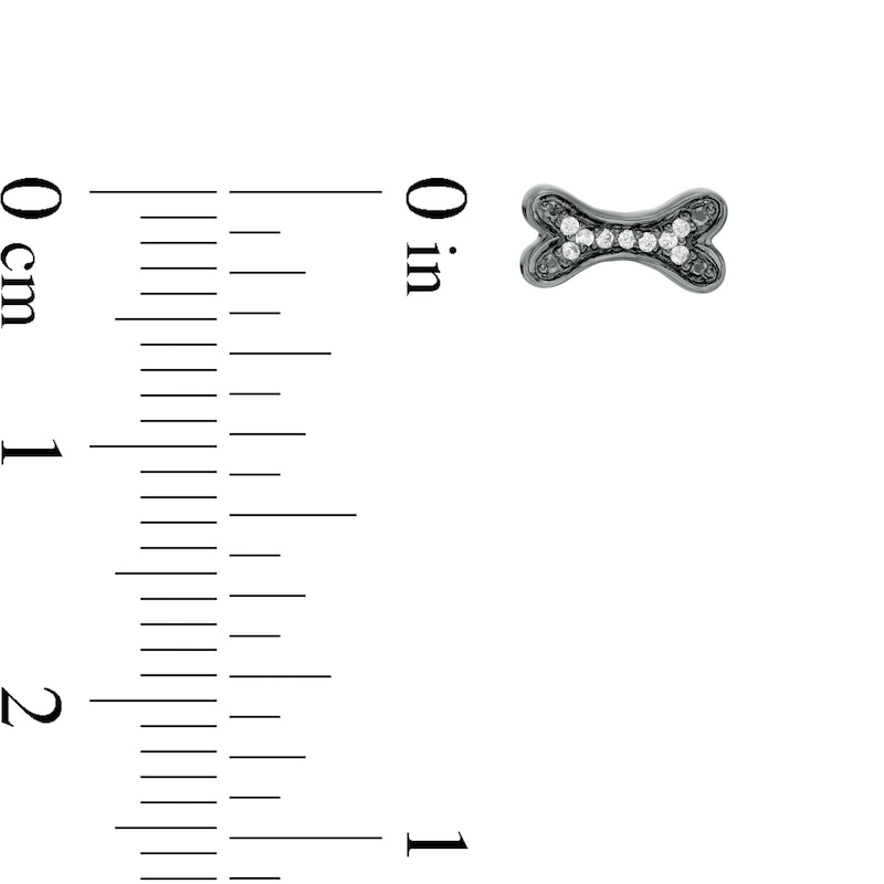 Main Image 4 of 0.04 CT. T.W. Enhanced Black and White Diamond Bone and Paw Mismatch Stud Earrings in Sterling Silver with Black Rhodium