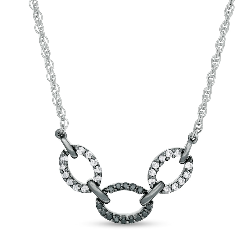 0.18 CT. T.W. Enhanced Black and White Diamond Three Chain Link Necklace in Sterling Silver and Black Rhodium