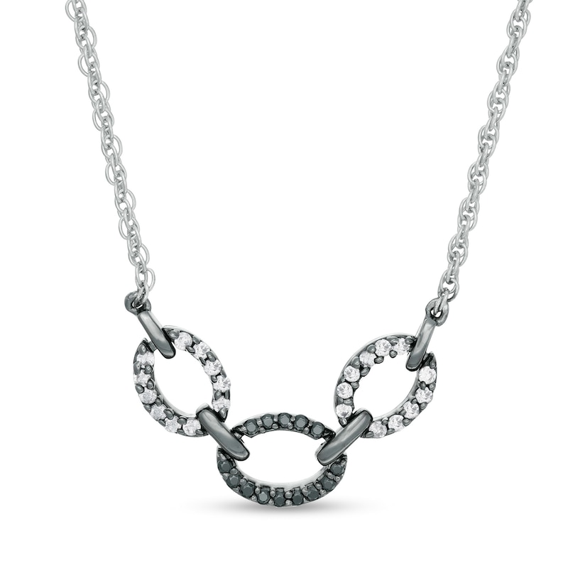 0.18 CT. T.W. Enhanced Black and White Diamond Three Chain Link Necklace in Sterling Silver and Black Rhodium|Peoples Jewellers