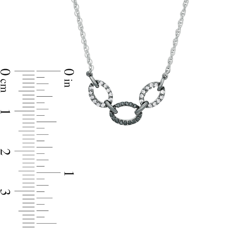 0.18 CT. T.W. Enhanced Black and White Diamond Three Chain Link Necklace in Sterling Silver and Black Rhodium