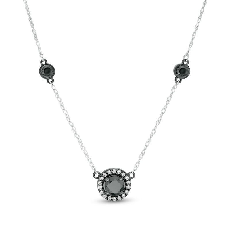 1.29 CT. T.W. Enhanced Black and White Diamond Frame Station Necklace in 10K White Gold and Black Rhodium|Peoples Jewellers