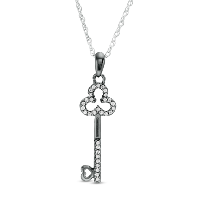 0.117 CT. T.W. Diamond Clover-Top Key with Heart Pendant in Sterling Silver and Black Rhodium|Peoples Jewellers