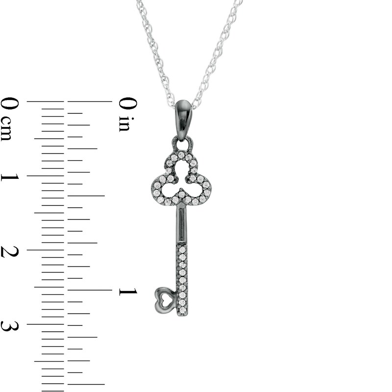 0.117 CT. T.W. Diamond Clover-Top Key with Heart Pendant in Sterling Silver and Black Rhodium