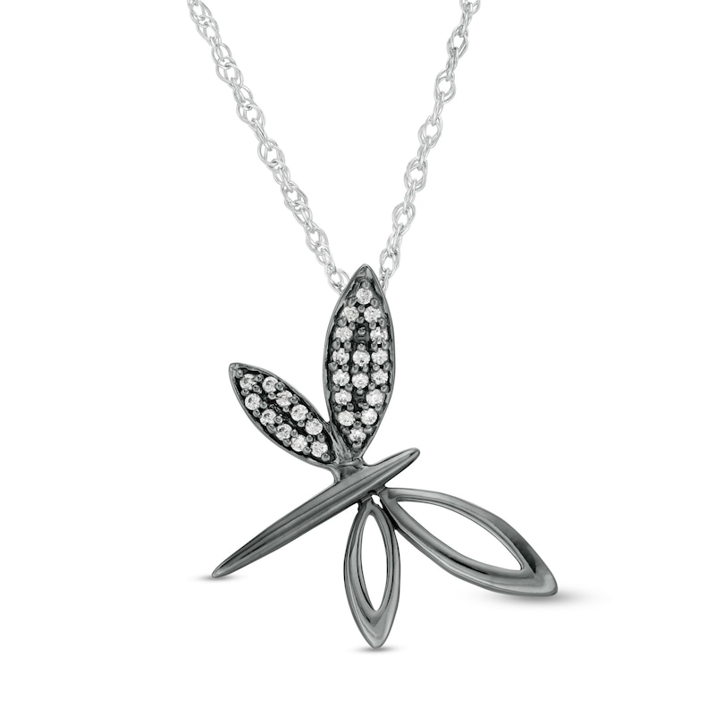 0.085 CT. T.W. Diamond Tilted Dragonfly Pendant in Sterling Silver and Black Rhodium
