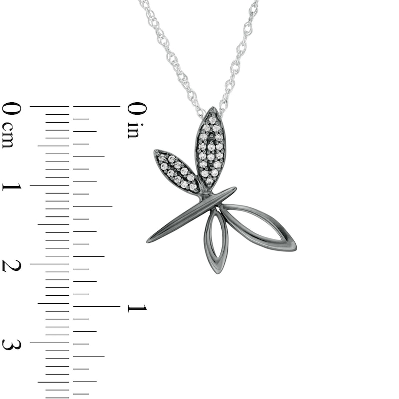 0.085 CT. T.W. Diamond Tilted Dragonfly Pendant in Sterling Silver and Black Rhodium