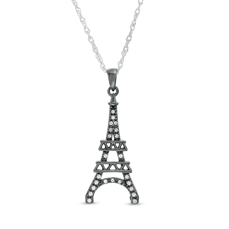 0.085 CT. T.W. Diamond Eiffel Tower Pendant in Sterling Silver and Black Rhodium