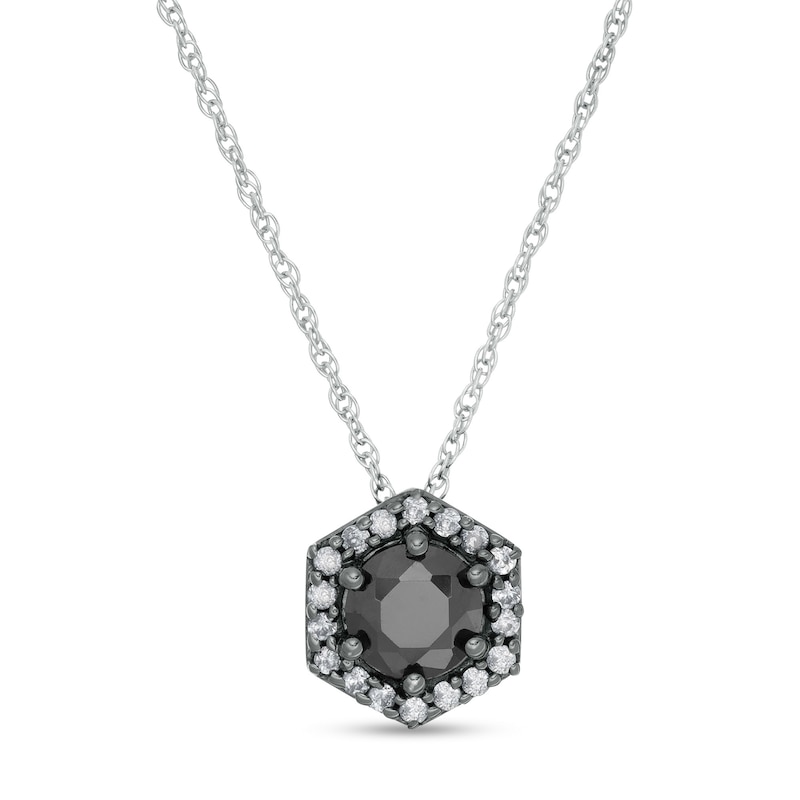 1.23 CT. T.W. Enhanced Black and White Diamond Hexagonal Frame Pendant in 10K White Gold with Black Rhodium|Peoples Jewellers