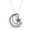 Thumbnail Image 0 of 0.115 CT. T.W. Enhanced Black and White Diamond Crescent Moon and Stars Pendant in Sterling Silver with Black Rhodium