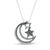 Thumbnail Image 1 of 0.115 CT. T.W. Enhanced Black and White Diamond Crescent Moon and Stars Pendant in Sterling Silver with Black Rhodium