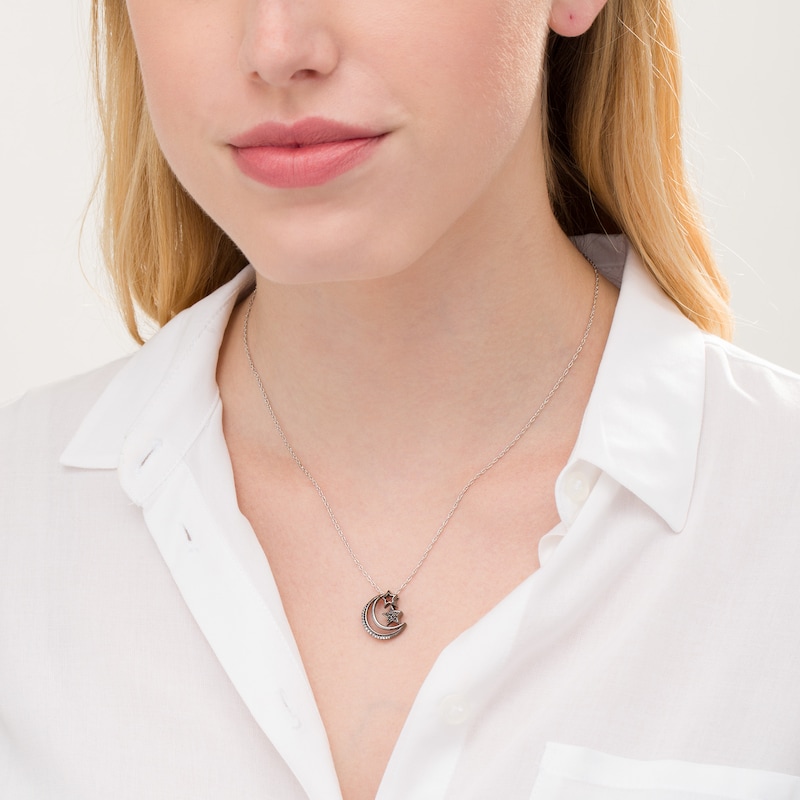 Main Image 2 of 0.115 CT. T.W. Enhanced Black and White Diamond Crescent Moon and Stars Pendant in Sterling Silver with Black Rhodium