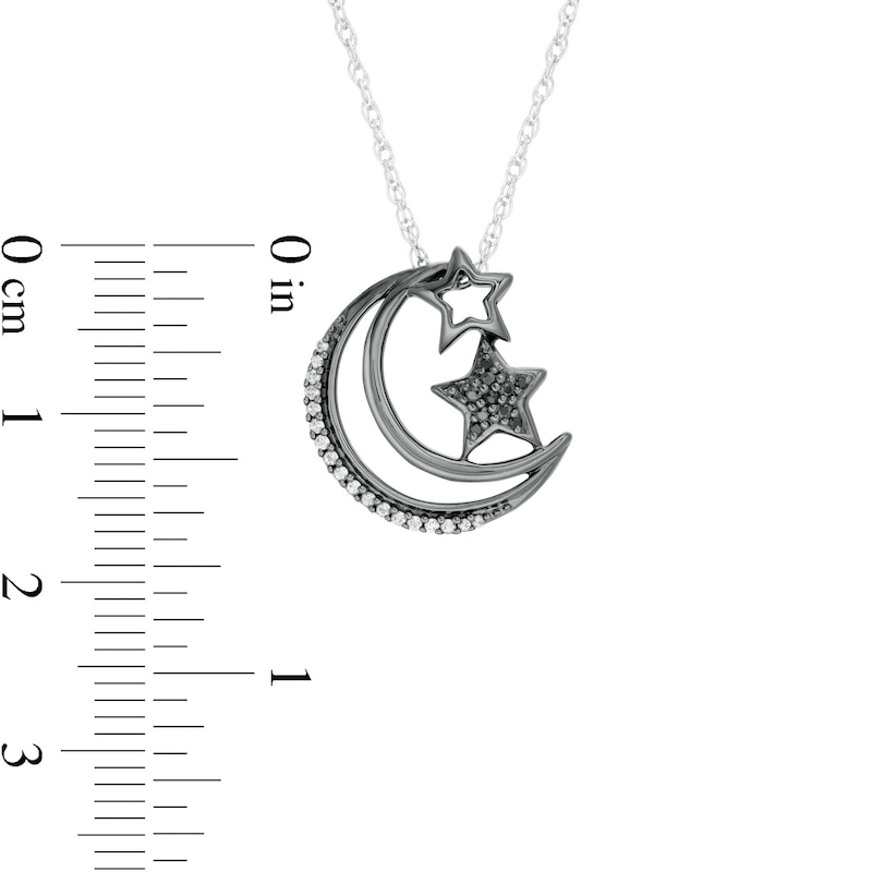 0.115 CT. T.W. Enhanced Black and White Diamond Crescent Moon and Stars Pendant in Sterling Silver with Black Rhodium