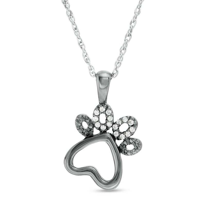 0.04 CT. T.W. Diamond Paw Print Outline Pendant in Sterling Silver with Black Rhodium
