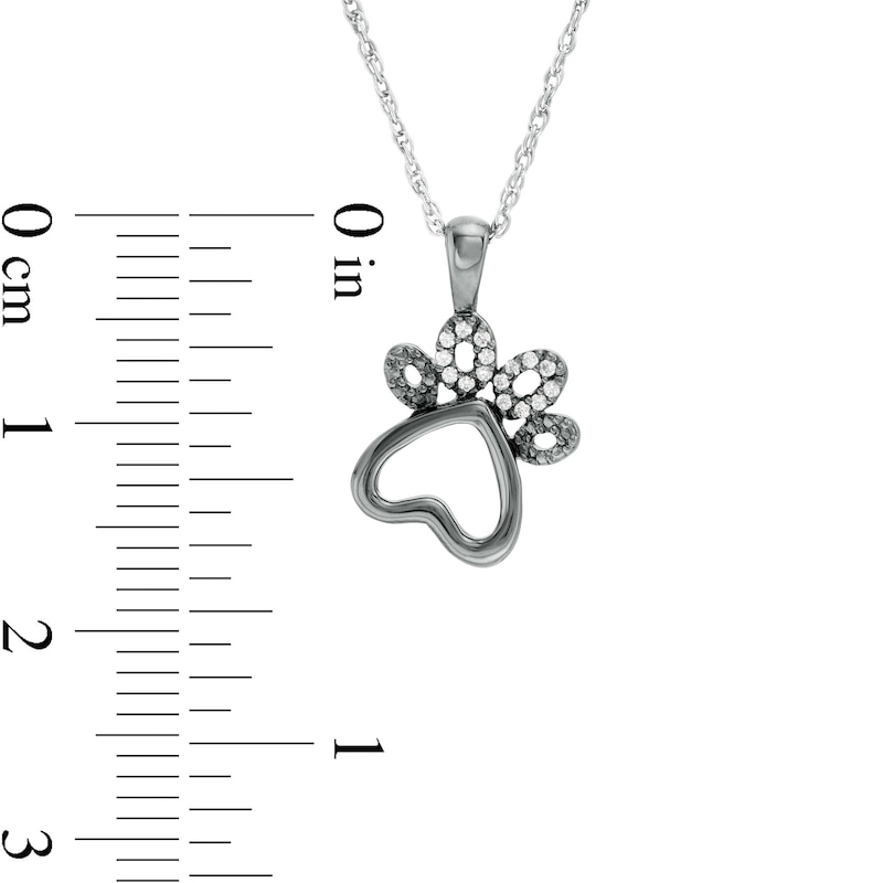 0.04 CT. T.W. Diamond Paw Print Outline Pendant in Sterling Silver with Black Rhodium