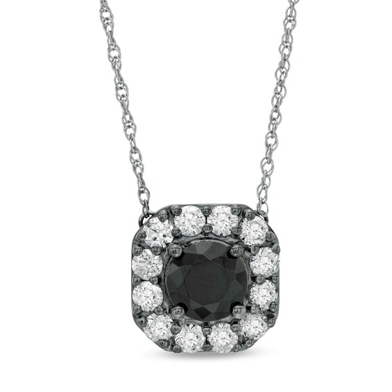 2.80 CT. T.W. Enhanced Black and White Diamond Octagonal Frame Necklace in 10K White Gold with Black Rhodium