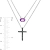 Thumbnail Image 3 of Oval Amethyst and 0.085 CT. T.W. Black Diamond Cross Double Strand Necklace in Sterling Silver
