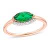 Thumbnail Image 0 of Sideways Marquise Lab-Created Emerald and White Sapphire Curved Halo Ring in Sterling Silver with 14K Rose Gold Plate