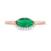 Sideways Marquise Lab-Created Emerald and White Sapphire Curved Halo Ring in Sterling Silver with 14K Rose Gold Plate