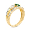 Thumbnail Image 2 of Lab-Created Emerald and White Sapphire Two Stone Triple Row Split Shank Ring in Sterling Silver with 14K Gold Plate
