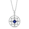Thumbnail Image 0 of Princess-Cut Lab-Created Blue Sapphire and Diamond Accent Clover Circle Frame Vintage-Style Pendant in Sterling Silver