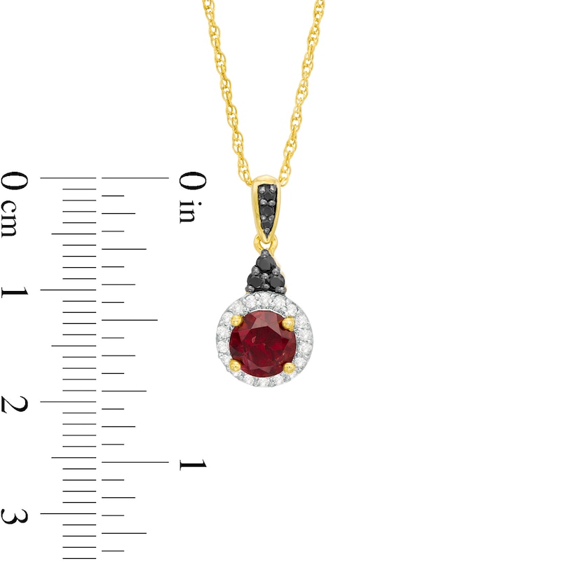 6.0mm Garnet; Lab-Created White Sapphire and 0.065 CT. T.W. Black Diamond Pendant in Sterling Silver and 14K GP