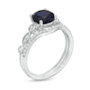 Thumbnail Image 3 of 7.5mm Lab-Created Blue Sapphire and 0.15 CT. T.W. Diamond Geometric Bridal Set in Sterling Silver