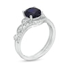 Thumbnail Image 2 of 7.5mm Lab-Created Blue Sapphire and 0.15 CT. T.W. Diamond Geometric Bridal Set in Sterling Silver