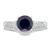 Thumbnail Image 4 of 7.5mm Lab-Created Blue Sapphire and 0.15 CT. T.W. Diamond Geometric Bridal Set in Sterling Silver
