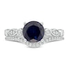 Thumbnail Image 3 of 7.5mm Lab-Created Blue Sapphire and 0.15 CT. T.W. Diamond Geometric Bridal Set in Sterling Silver