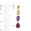 Thumbnail Image 2 of Pear-Shaped and Oval Multi-Gemstone and Lab-Created White Sapphire Graduated Linear Drop Earrings in Sterling Silver