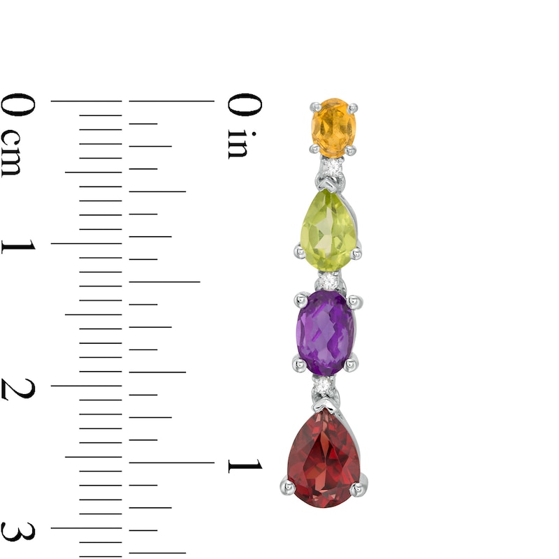 Pear-Shaped and Oval Multi-Gemstone and Lab-Created White Sapphire Graduated Linear Drop Earrings in Sterling Silver