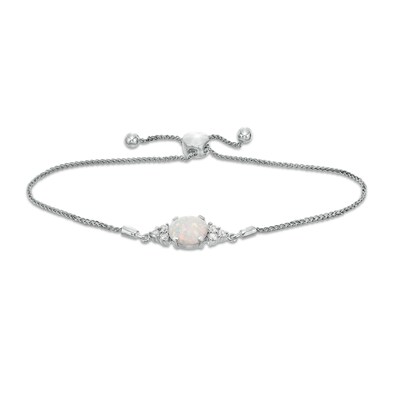 Oval Lab-Created Opal and White Sapphire Tri-Sides Bolo Bracelet in Sterling Silver - 9.5"